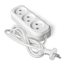 Удлинитель бытовой 9631965, 3 гнезда, ПВС 2х0,75, 2300 Вт, б/з, 5 м, белый