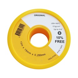 Лента ФУМ для газа большая 19х0,25 мм х 15м, 0.3 г/см3, Профи, желтая
