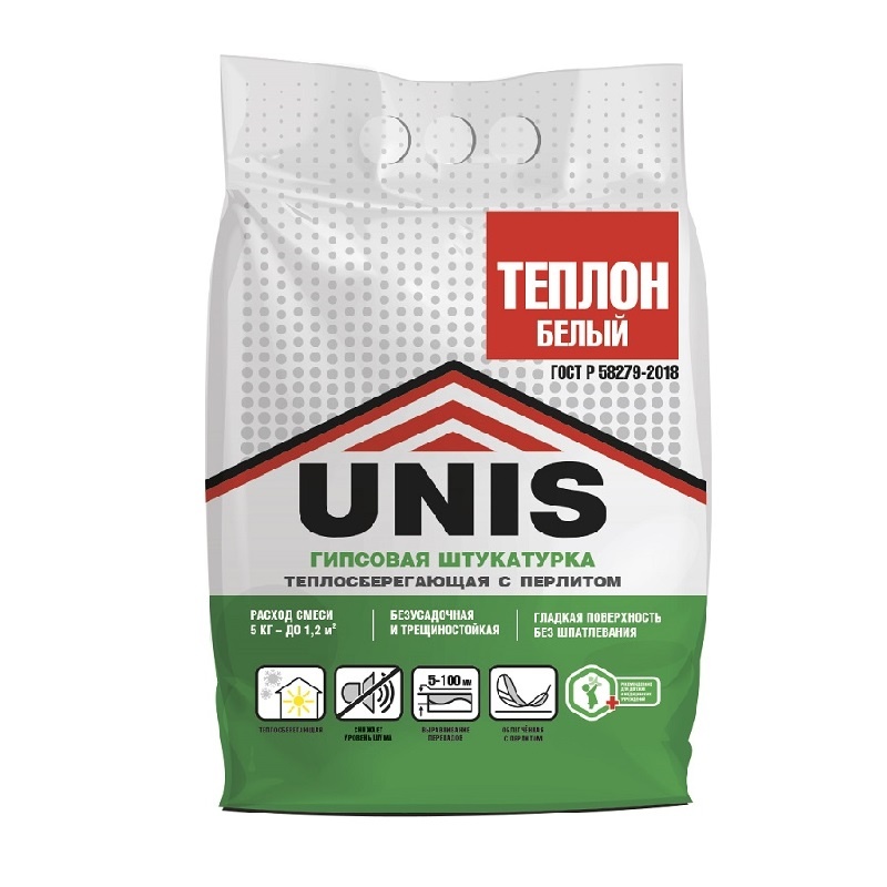 Штукатурка гипсовая Unis Теплон белый, 5 кг