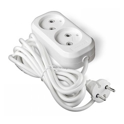 Удлинитель бытовой 011М-02, 2 гнезда, ПВС 2х0,75, 1380 Вт, б/з, 2м, белый